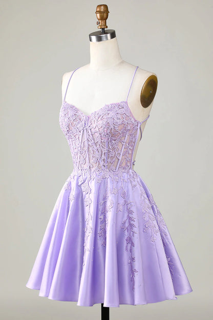 Purple Corset A-Line Satin Short Homecoming Dress