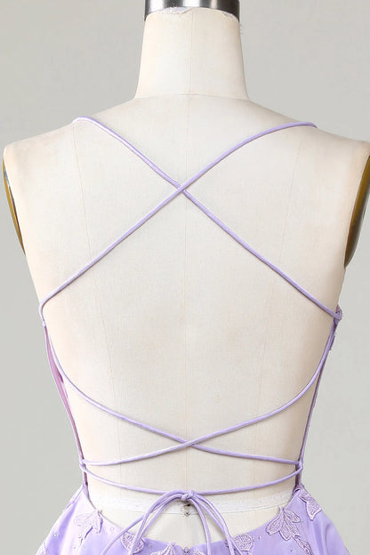 Purple Corset A-Line Satin Short Homecoming Dress
