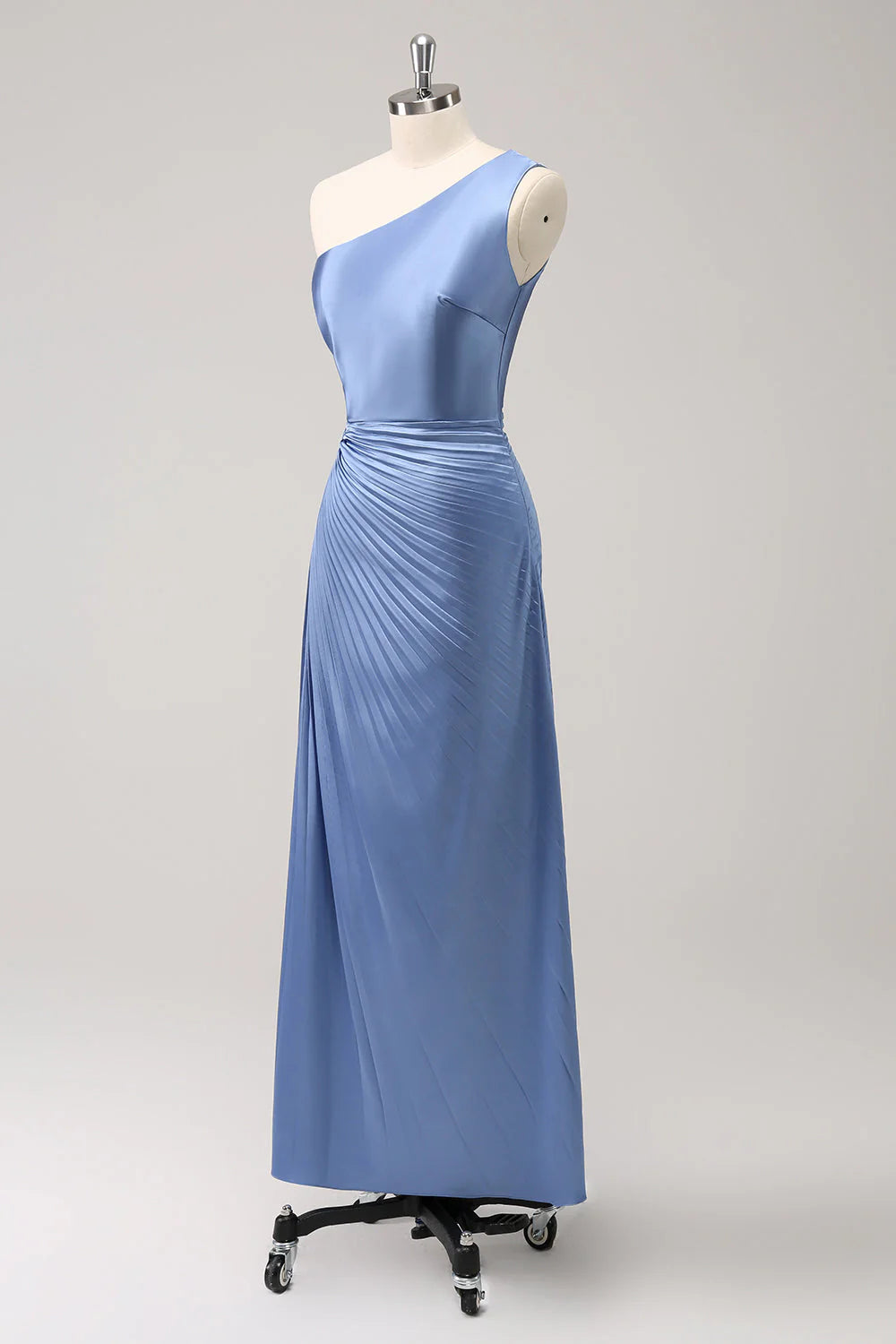 Sheath One Shoulder Satin Keyhole Long Bridsmaid Dress