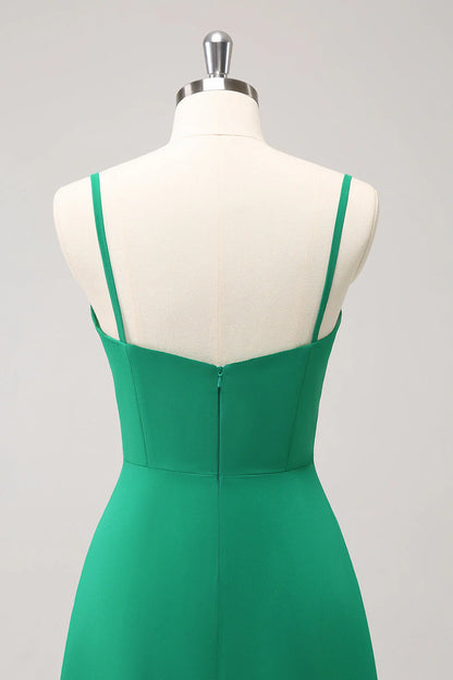Green A Line Spaghetti Straps Bridesmaid Dress with Ruffle