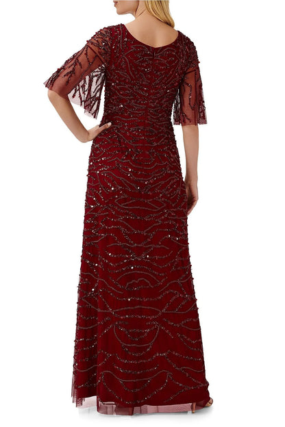 Scoop Neck Short Sleeves Back Zipper Long Beaded Mother of the Bride Dresses