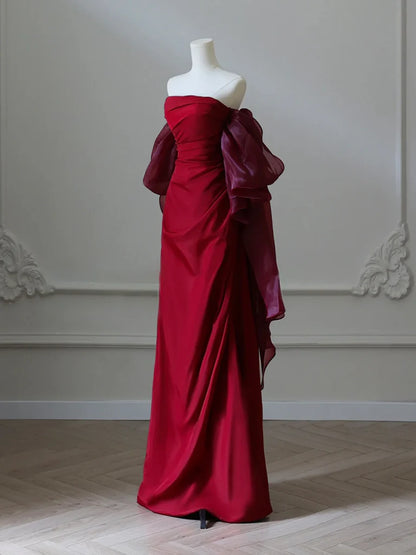 Simple Satin Burgundy Long Prom Dress Burgundy Long Evening Dress