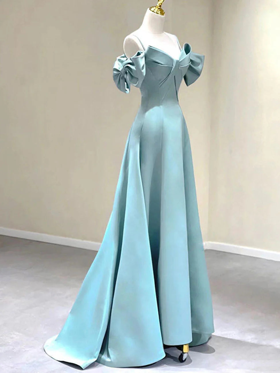 Blue A-Line Satin Long Prom Dresses Blue Satin Long Formal Dresses
