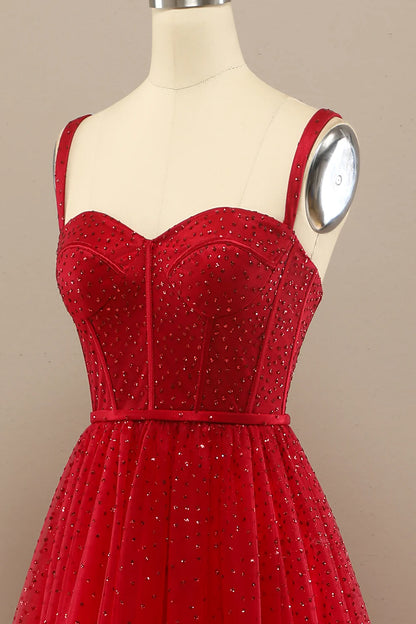 Sexy and elegant V-neck red embroidered ball dress