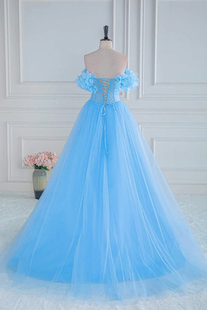 Elegant and sexy off the shoulder sheer A-line split ball dress