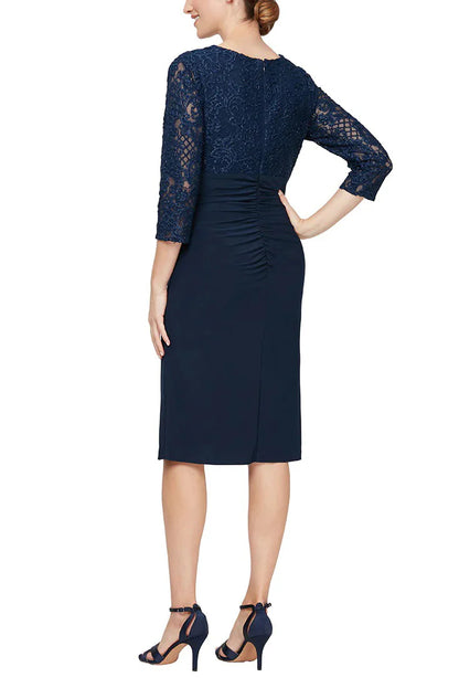 Alex Evenings surplice V-neck illusion sleeves embellished cascade skirt dress