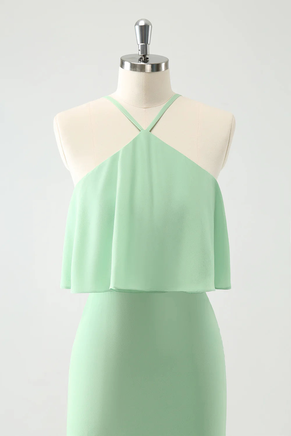 Mermaid Halter Tiered Long Wedding Party Guest Dress with Ruffles