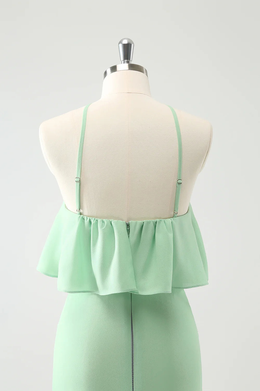 Mermaid Halter Tiered Long Wedding Party Guest Dress with Ruffles
