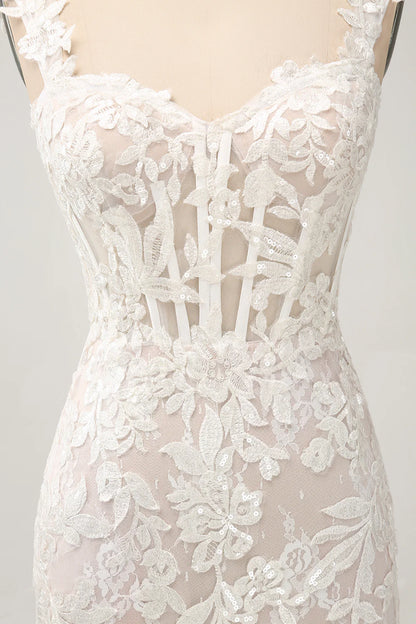 Mermaid Off the Shoulder Sweep Train Wedding Dress with Applique Lace