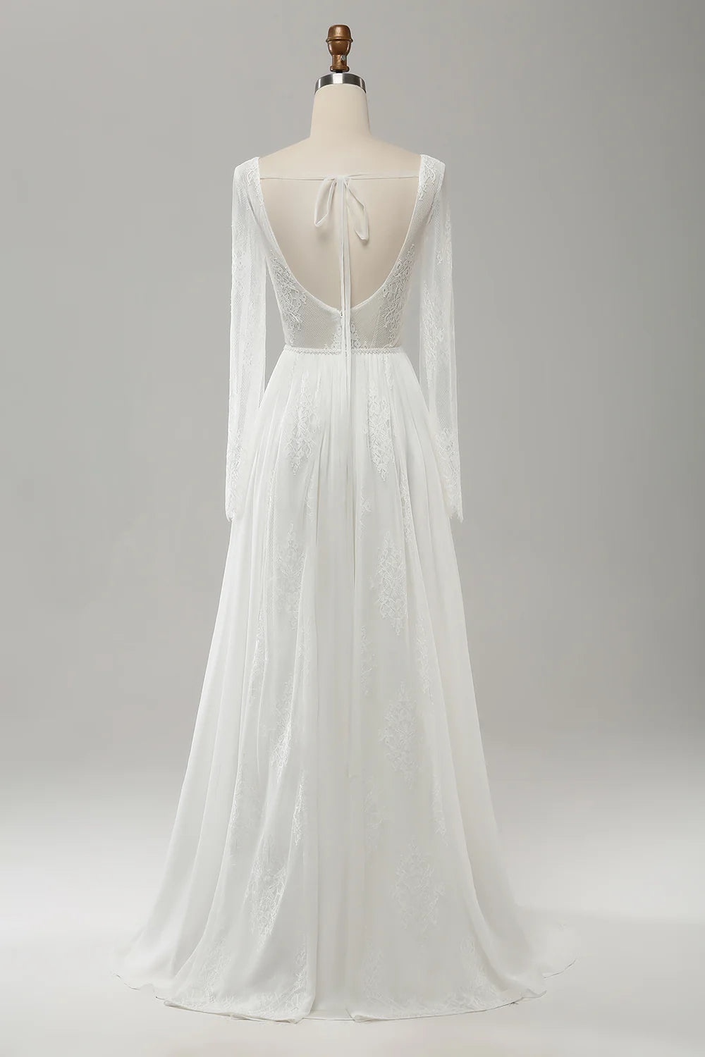 A Line V Neck Long Sleeves Beach Boho Wedding Dress with