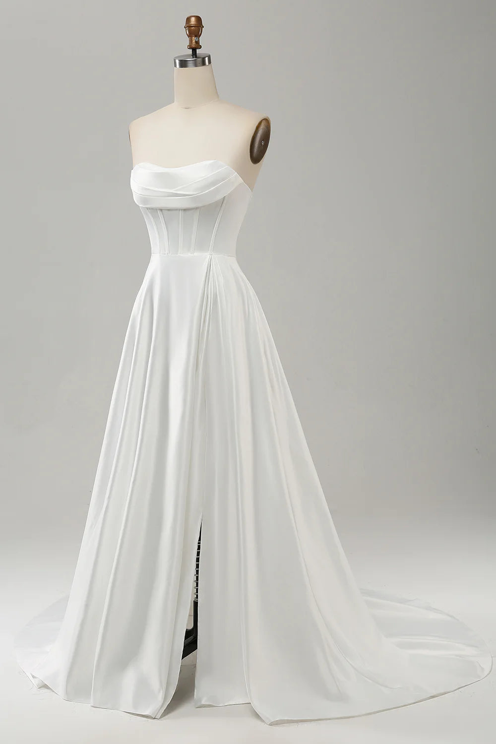 A Line Strapless Pleated Sweep Train Wedding Dress With Slit