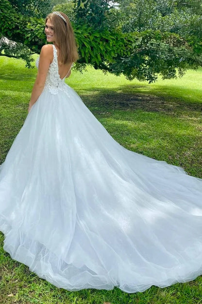 Lace V-Neck Backless A-Line Wedding Dress