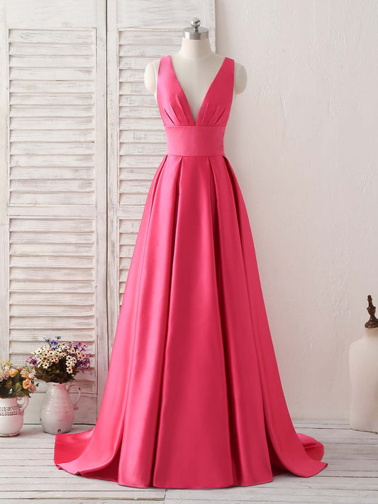 V Neck Long Prom Dress Backless Evening Dress