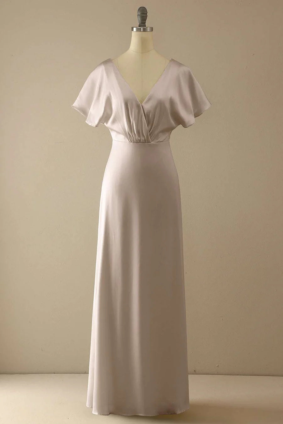 Champagne V-Neck Ruffled Bridesmaid Dress