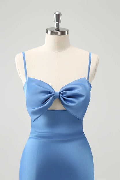 Mermaid Spaghetti Straps Satin Bridesmaid Dress with Bow