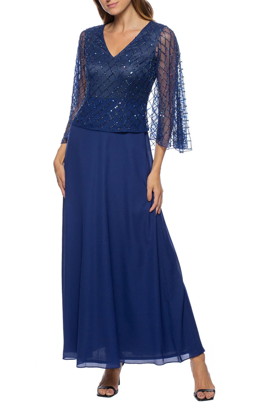 V-neck sleeve beaded capelet solid chiffon gown Mother of the Bride Dresses