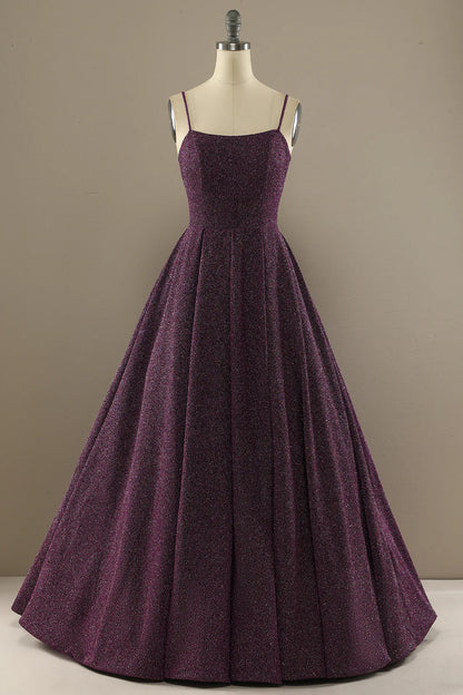 Grape colored lace up long satin formal ball dress