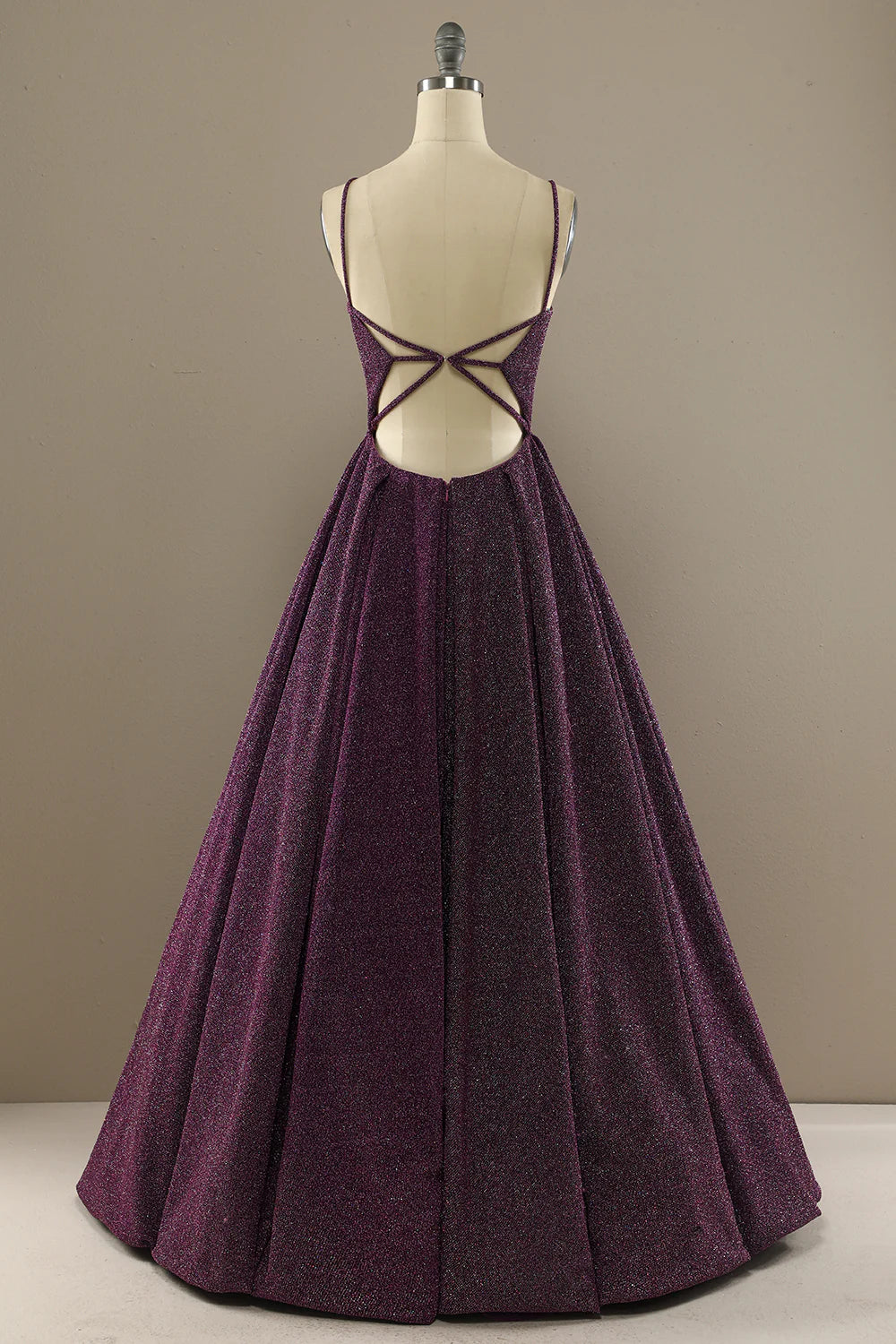 Grape colored lace up long satin formal ball dress