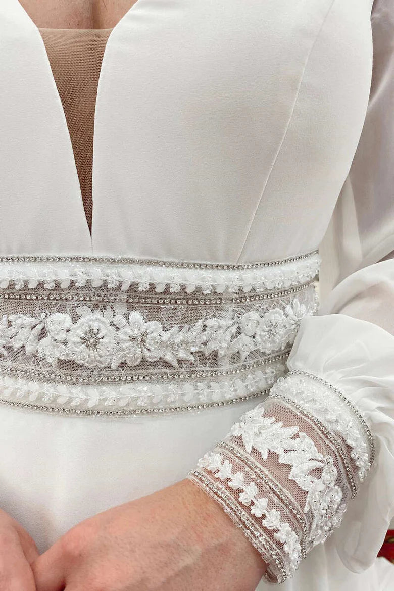 Plunge V Long Sleeve A-Line Wedding Dress