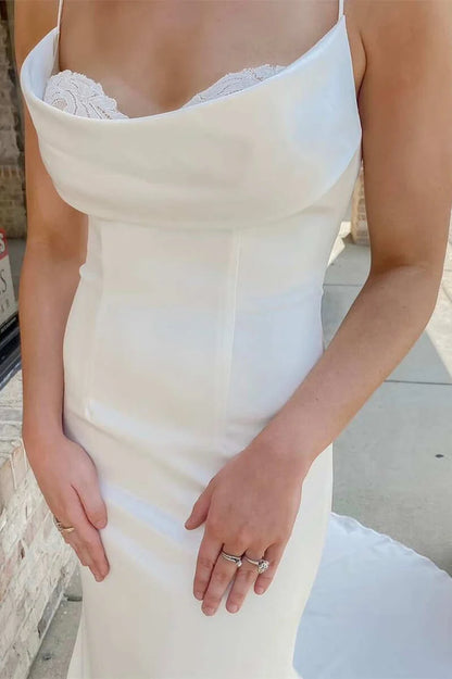 Cowl Neck Spaghetti Straps Mermaid Long Bridal Gown