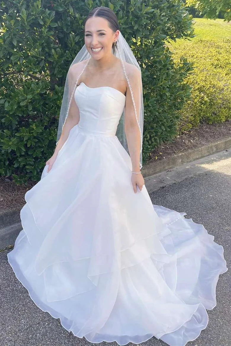 Strapless Multi-Tiered A-Line Long Wedding Dress
