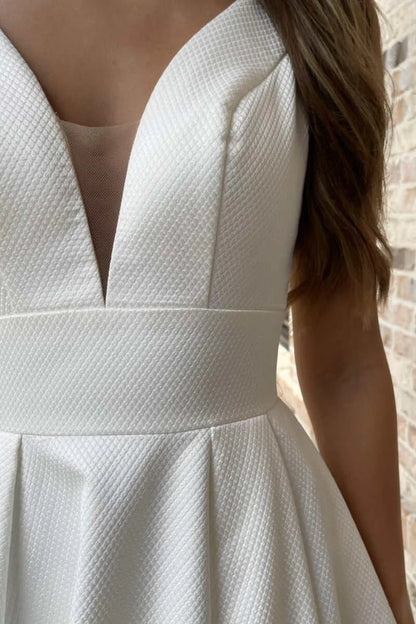 White V-Neck Cross-Back A-Line Long Wedding Gown