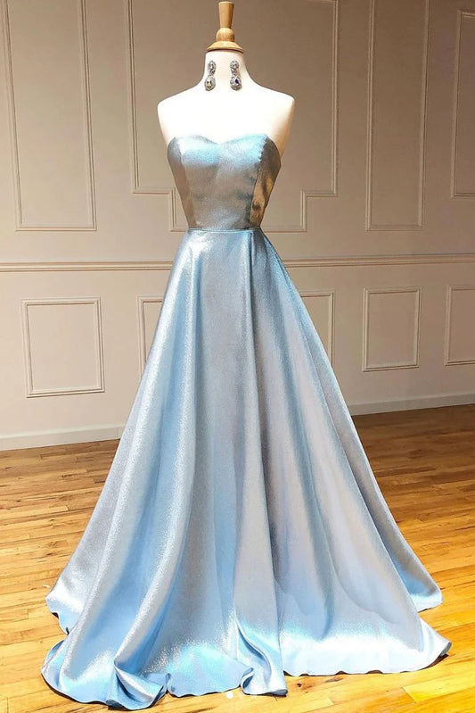 Simple sweetheart blue long prom dress blue long prom dress