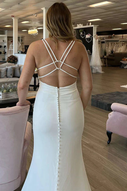Plunge V Lace-Up Back Mermaid Long Wedding Dress