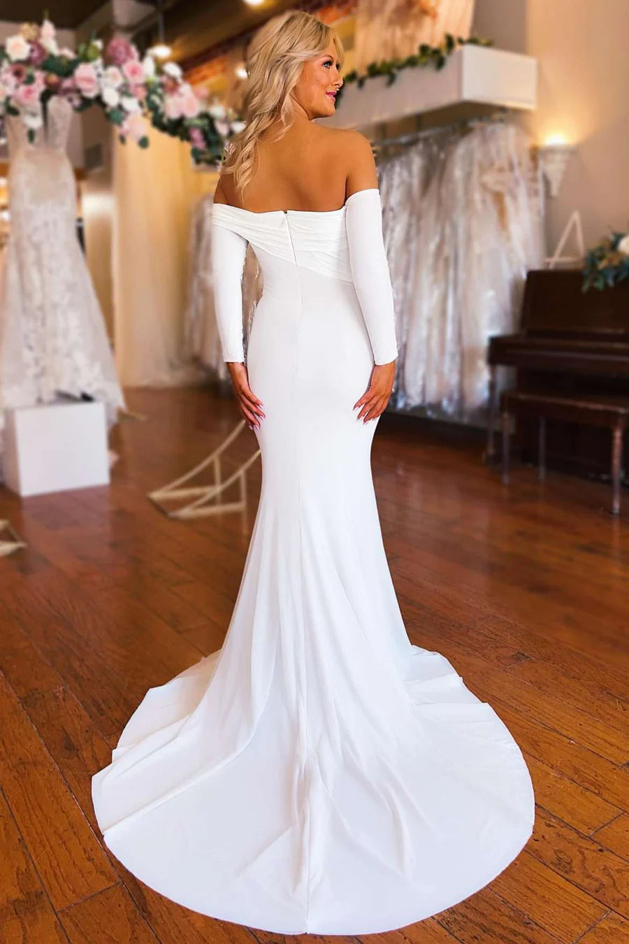 Off-the-Shoulder Long Sleeve Mermaid Wedding Dress