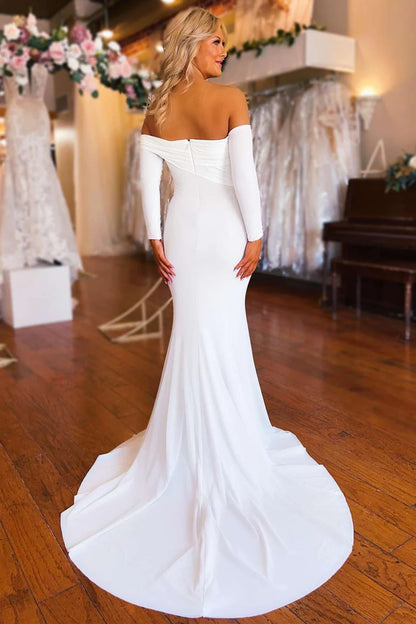 Off-the-Shoulder Long Sleeve Mermaid Wedding Dress