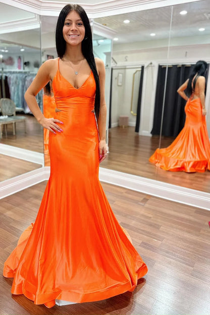 V-Neck Lace-Up Trumpet Long Formal Dress