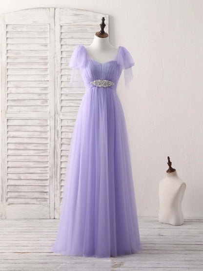 Sweetheart Neck Tulle Long Prom Dress Purple Bridesmaid Dress