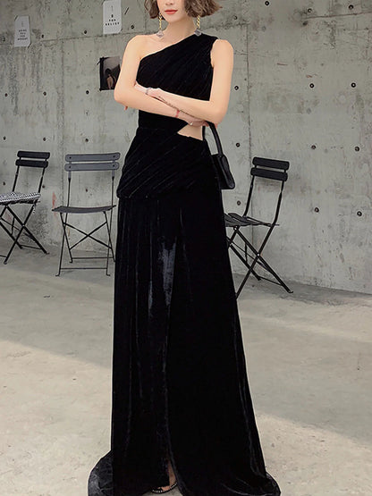 Black velvet long evening dress black velvet evening dress