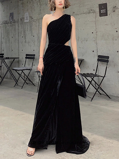 Black velvet long evening dress black velvet evening dress
