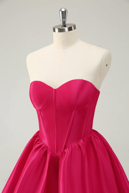 A Line Sweetheart Corset Short Fuchsia Homecoming Dress