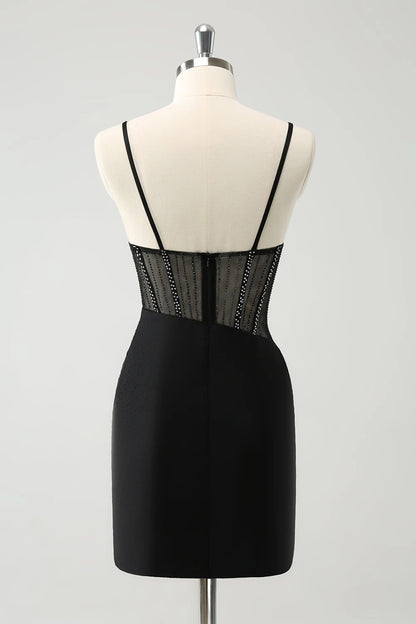 Black Tight Short Spaghetti Straps Corset Homecoming Dresses