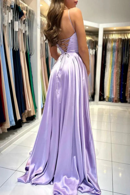 OKBBN Elegant Long A-line Strap Strap Satin Ball Dress