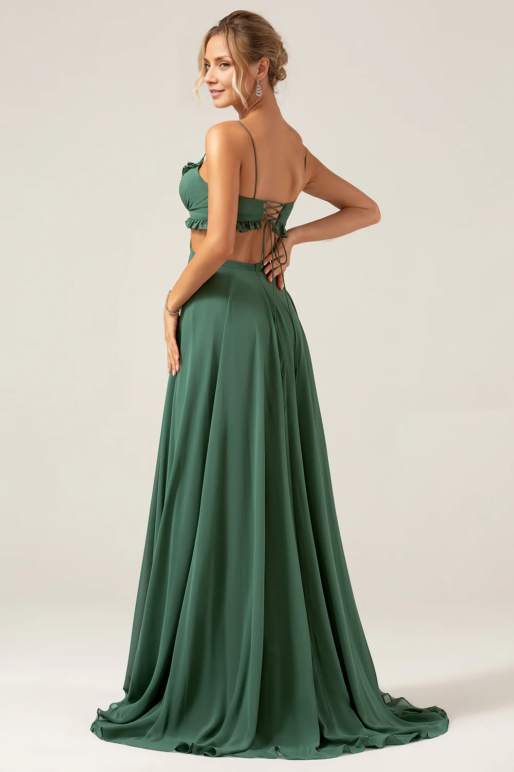 OKBBN sexy slim shoulder strap hollowed out long pleated bridesmaid dress