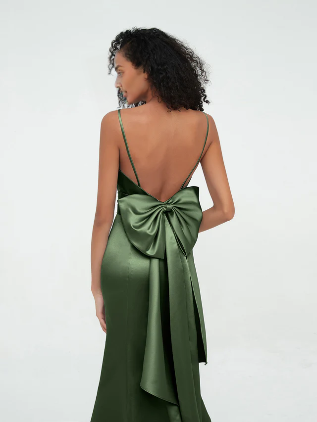 OKBBN thin shoulder strap satin mermaid bridesmaid dress