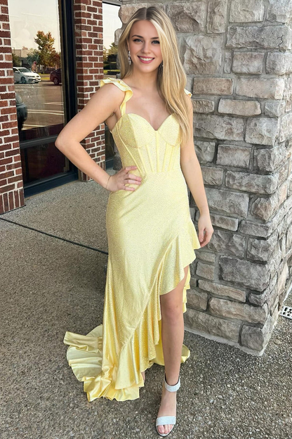 OKBBN Cute Tight V-neck Satin Beaded Mermaid Ball Dress
