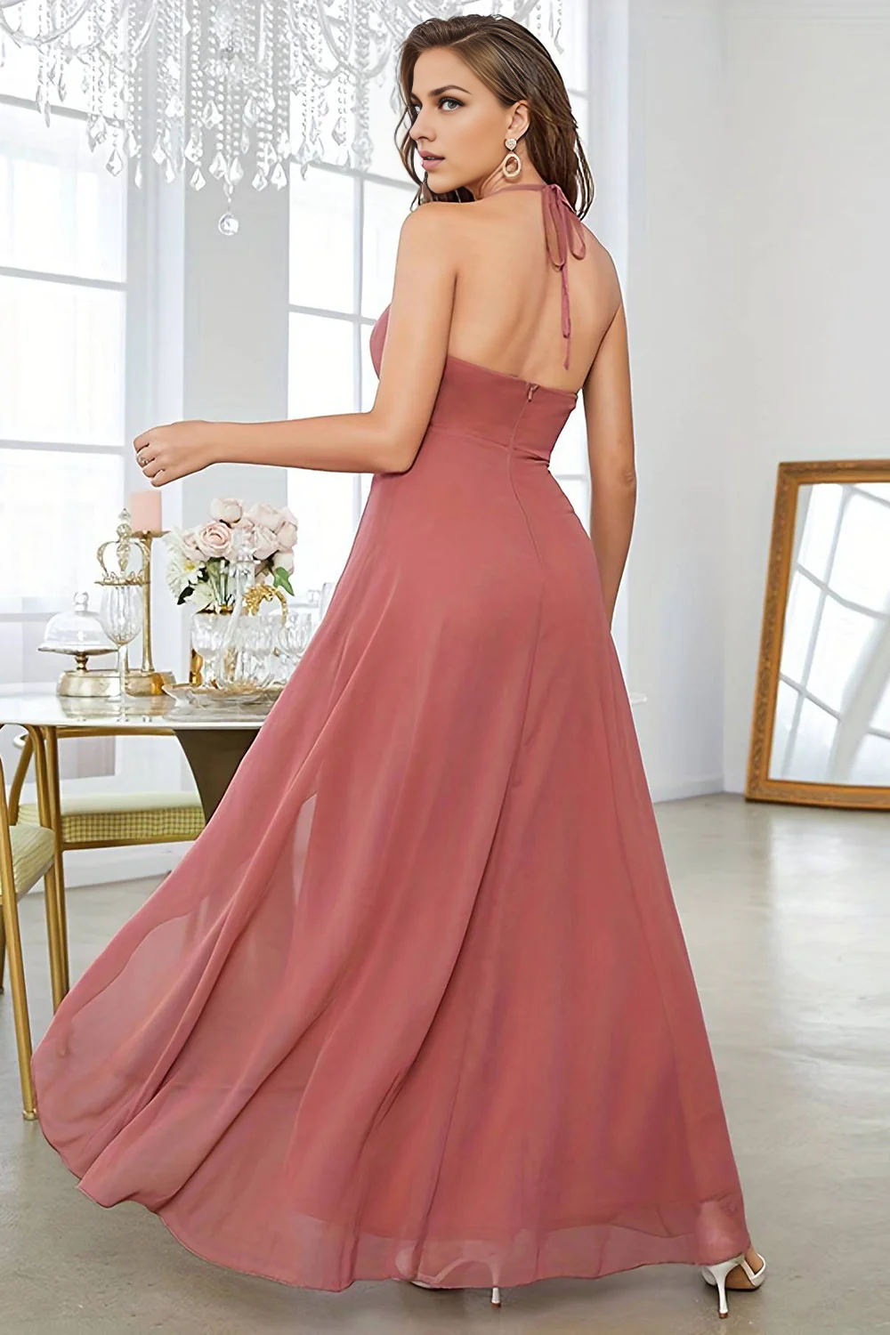 OKBBN asymmetrical A-line backless sleeveless evening gown