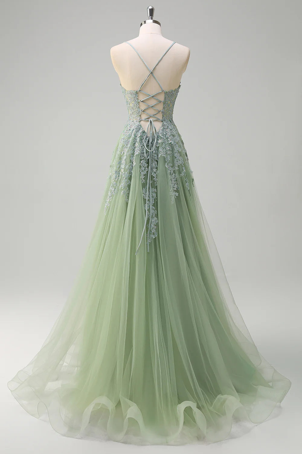 OKBBN chiffon A-line thin shoulder strap slit long dance dress