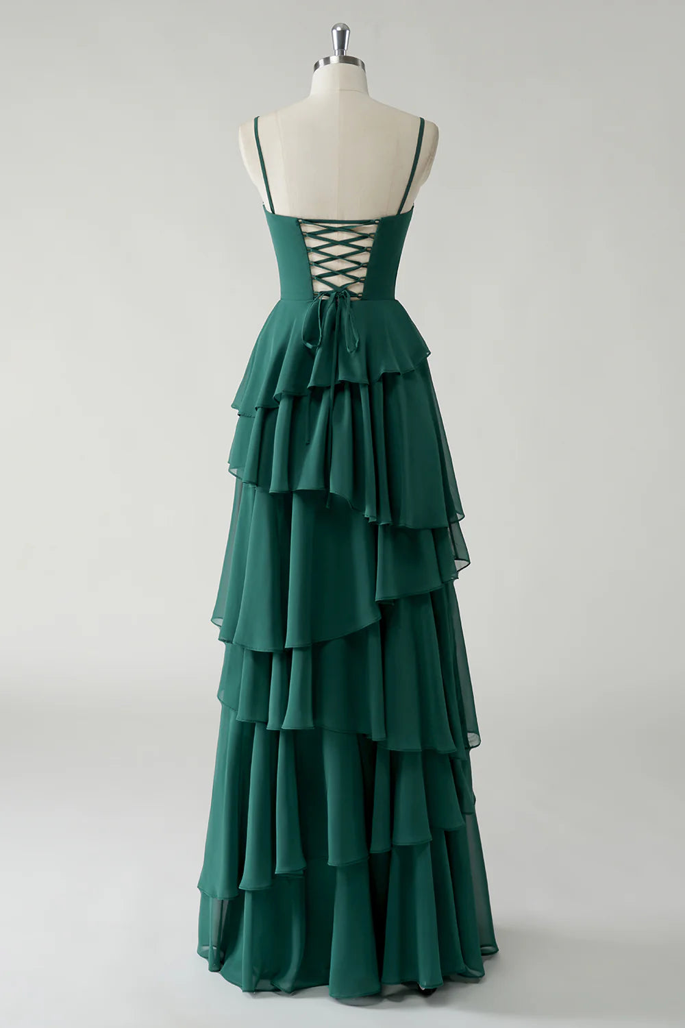 OKBBN's charming A-line thin shoulder strap layered chiffon and ground Bridesmaid Dresses