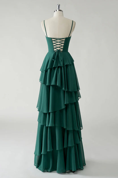 OKBBN's charming A-line thin shoulder strap layered chiffon and ground Bridesmaid Dresses