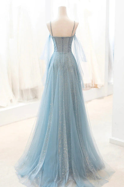 OKBBN Shiny Chiffon Long A-line Strap Ball Dress