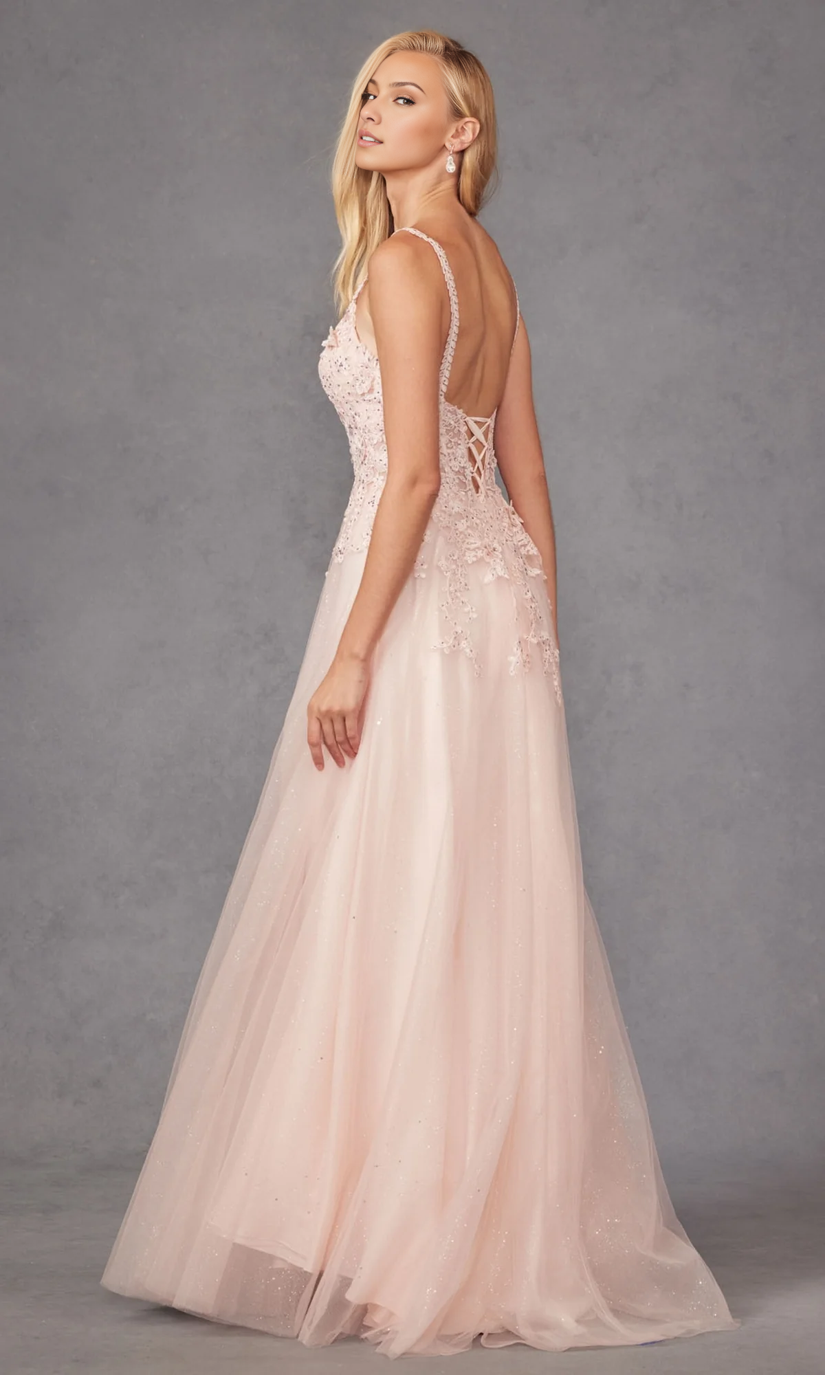 OKBBN elegant and charming long thin shoulder strap slit ball dress