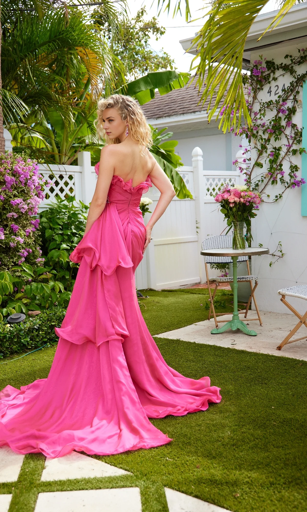 OKBBN elegant and charming off shoulder long side waist ruffled ball gown