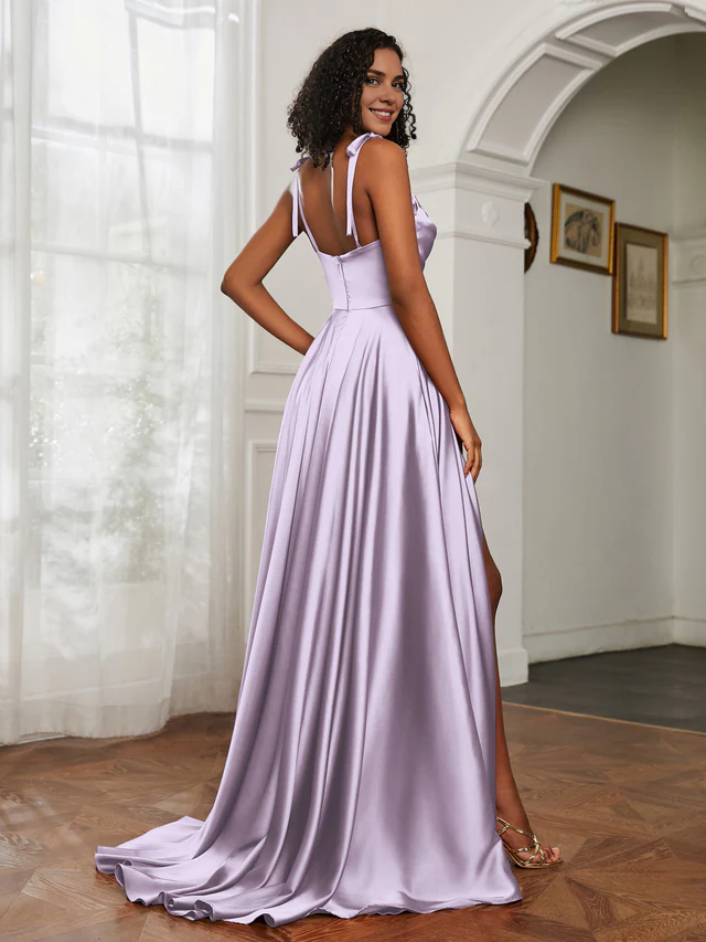 OKBBN collar A-line slit bridesmaid dress