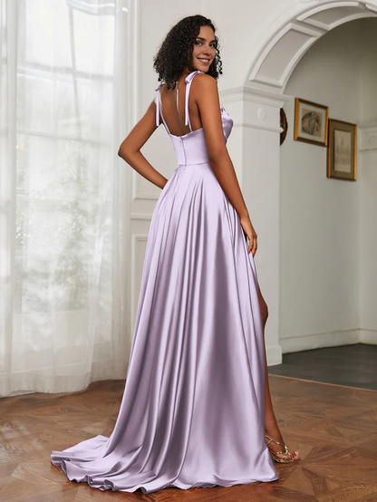 OKBBN collar A-line slit bridesmaid dress
