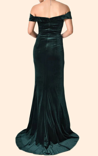 OKBBN Off Shoulder Tight Long Velvet Formal Ball Dress